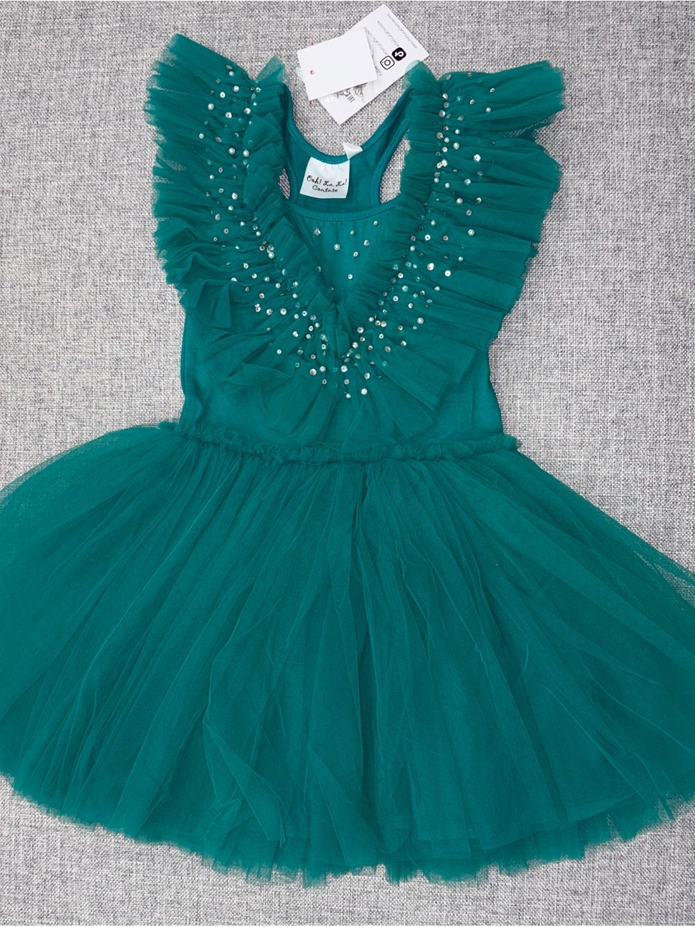 Ooh! La, La! Couture Teal Tulle Ruffle Dress with Pearl Accents